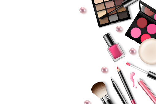 Makeup Background Vector Vector Makeup Background With Space For Your Text And Cosmetic Tools On ...