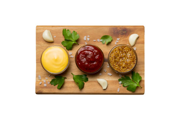 istock Many different sauces and herbs isolated on white background, flat lay top view. sauces on plate, healthy concept 1513620247
