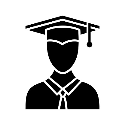 Graduate black line and fill vector icon with clean lines and minimalist design, universally applicable across various industries and contexts. This is also part of an icon set.