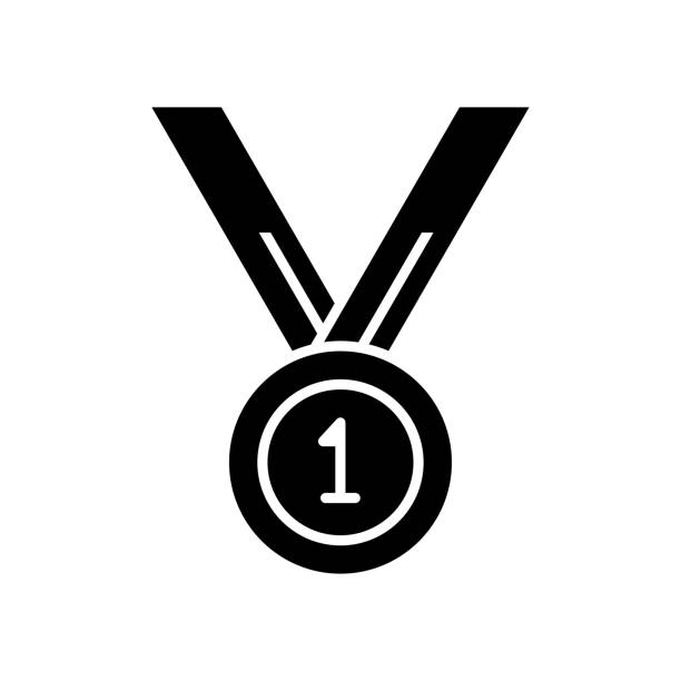 ilustrações de stock, clip art, desenhos animados e ícones de winner black line & fill vector icon - silver medal 2nd medal second place