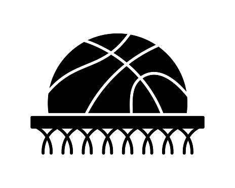 Basketball black line and fill vector icon with clean lines and minimalist design, universally applicable across various industries and contexts. This is also part of an icon set.