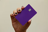 purple credit debit card. Digital payment system.