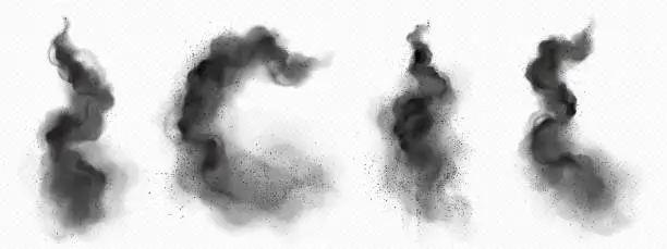 Vector illustration of Realistic set of black smoke trails
