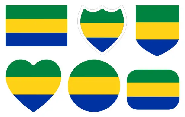 Vector illustration of Gabon flag design shape set. Flag of Gabon shape set