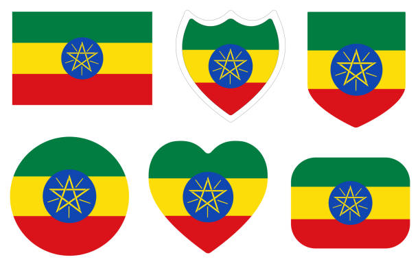 ilustrações, clipart, desenhos animados e ícones de conjunto de forma da bandeira da etiópia. bandeira da etiópia design shape set - beta israel