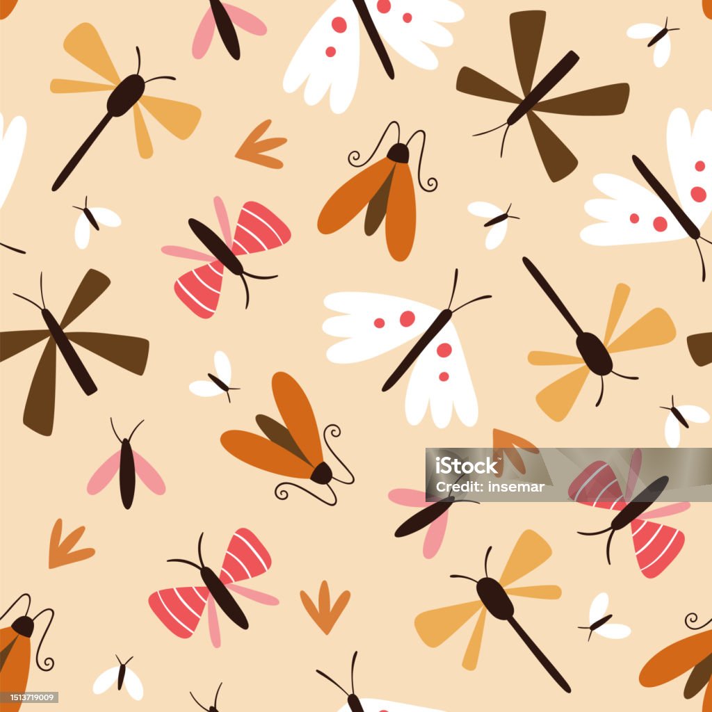 Flying Insect Patterned Flying Insects Seamless Pattern Stock Illustration - Download Image Now ...