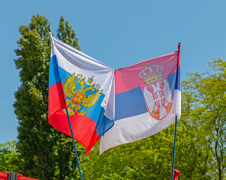 Russian and Serbian Flags Together Slavic Brotherhood Symbol
