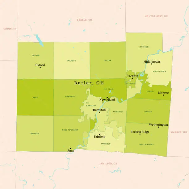 Vector illustration of OH Butler County Vector Map Green