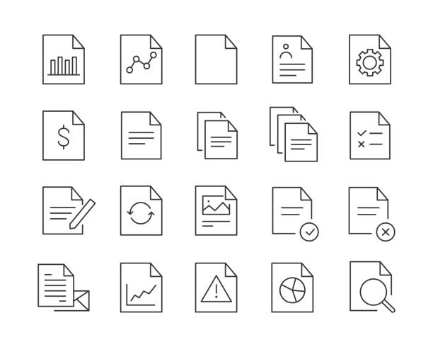 ilustrações de stock, clip art, desenhos animados e ícones de document icons - vector line icons - open file