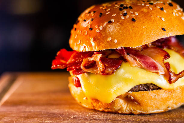 Delicious Bacon Cheeseburger on Sesame Seed Bun