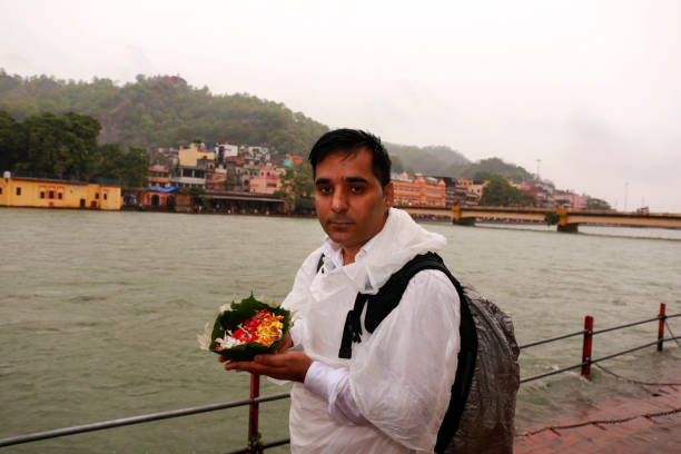 Religious offering to river Ganges in Haridwar.