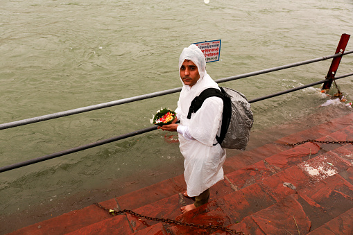 Religious offering to river Ganges in Haridwar.