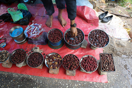 Rudraksh (prayer beads) selling in street.