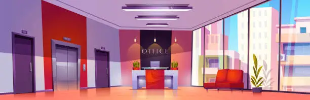 Vector illustration of Cartoon company office interior with furniture