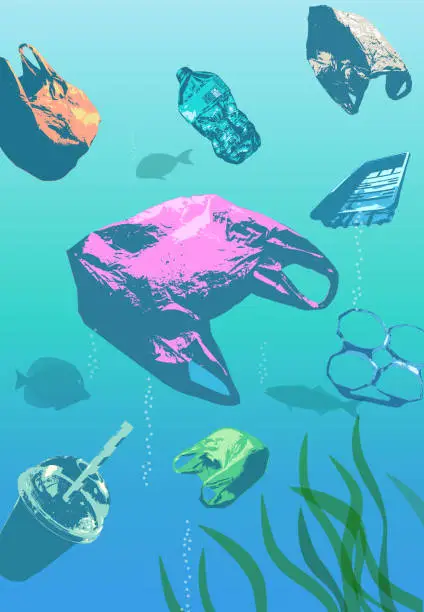 Vector illustration of Plastic Pollution in the Ocean