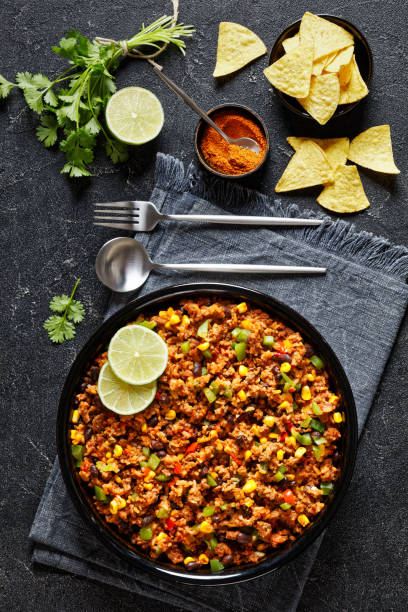 istock Mexican ground beef casserole with rice, beans 1513801157