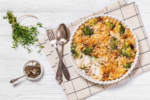 istock tasty Chicken Broccoli mushroom Casserole on dish 1513807001