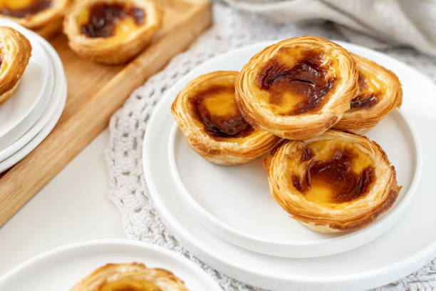 istock Pastel de nata served on plates for breakfast 1513868620