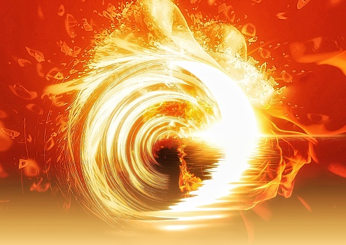 3d illustration of abstract sun with flames swirling in science concept
