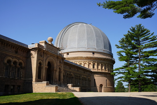 Williams Bay, Wisconsin USA - July 3rd, 2023: Yerkes Observatory owned by The University of Chicago holds the world's largest refracting telescope once used by U.S. Government and NASA.
