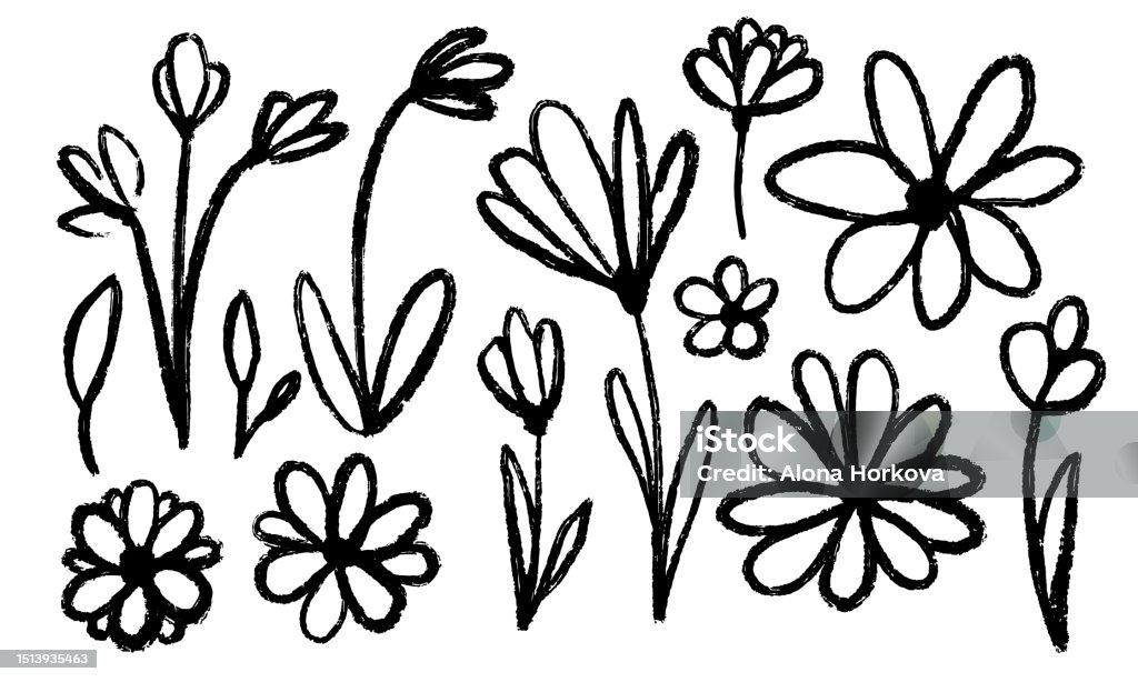 Set of flowers, leaves, floral stems - Royalty-free Flor arte vetorial Set of flowers, leaves, floral stems - Royalty-free Flor arte vetorial