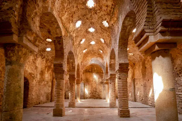 Photo of Hamman-type Arab medieval baths in the city of Ronda, Malaga, Spain,