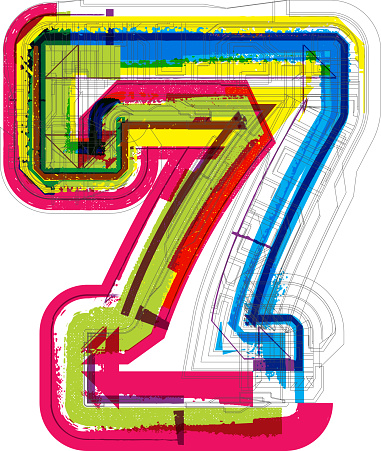 Font Sketsa Seni Simbol Angka Angka 7 Ilustrasi Stok - Unduh Gambar