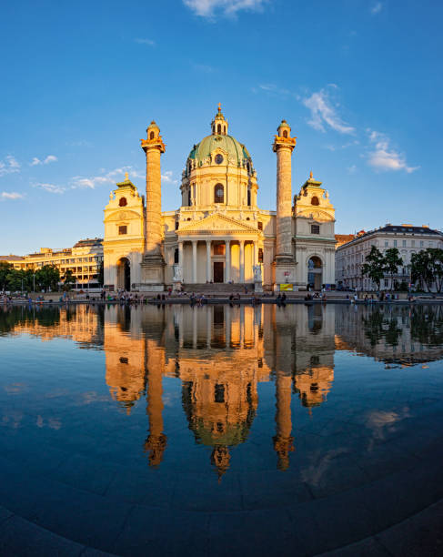 istock Panorama of Karlskirche (St. Charles Church) with reflection in pond, Vienna 1513973197