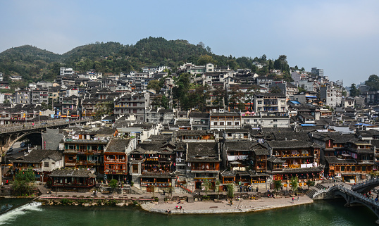 Hunan, China - Nov 6, 2015. View of Fenghuang Old Town in Hunan, China. The ancient town was added to the UNESCO World Heritage in 2008.