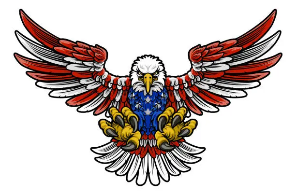 Vector illustration of American Flag Bald Eagle Mascot Cartoon Claws