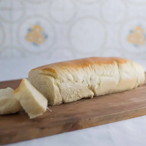 closeup homemade white bread slices on