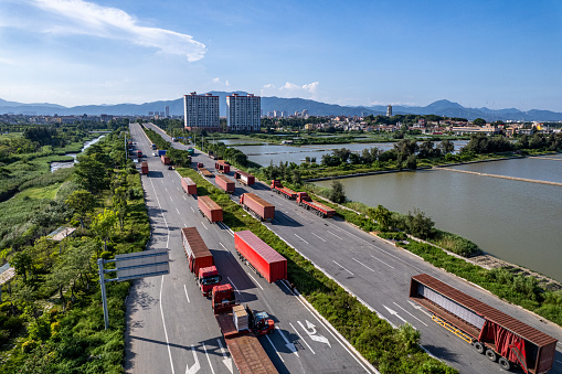 The bird's -eye view of the logistics station of the large truck