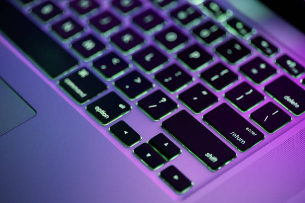 istock Keyboard laptop. Backlit computer keyboard closeup. Hi tech concept 1514077857