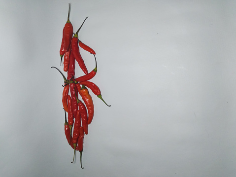 Red chili pepper isolated on a white background. Top view, flat. suitable for banners, posts, social media, news.