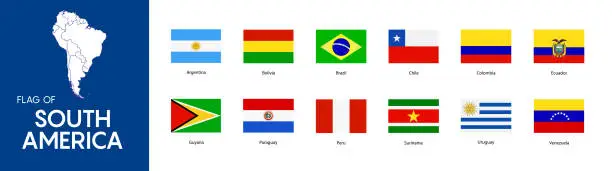 Vector illustration of Set of flags South America. Vector 10 eps.