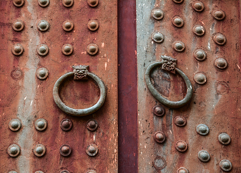 Wooden door at ancient building in Nanning, China.