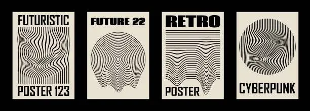 Vector illustration of Retro futuristic Y2k abstract geometric posters, wall art, t-shirt prints, banners