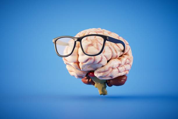 istock The concept of thinking about ideas. Brain with glasses on a blue background. 3D render 1514124502