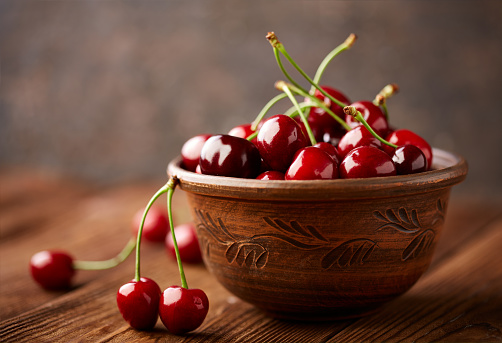 Cherries background. Isolated cherries. Cherry fruits isolated on white background with clipping path. Sweet cherry isolated on white