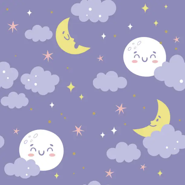 Vector illustration of Night Sky Seamless Pattern