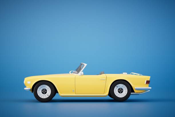 istock Yellow car with a folding roof on a turquoise background. 3D render 1514133517