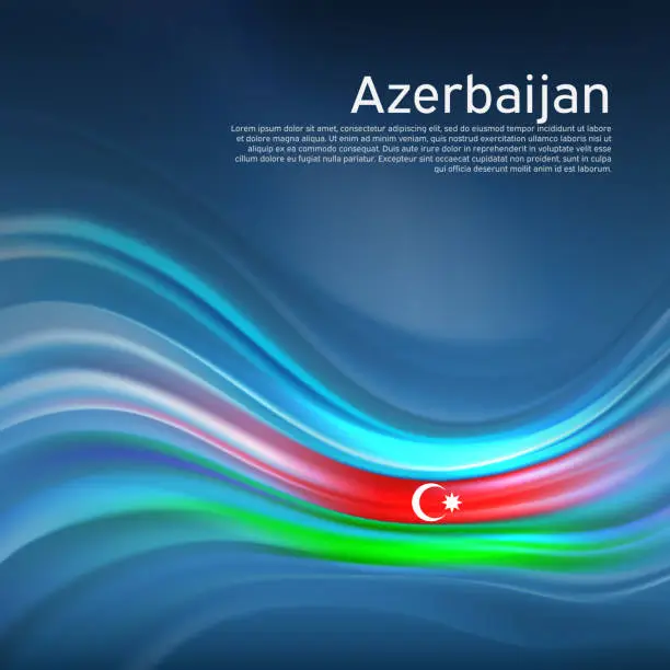 Vector illustration of Azerbaijan flag background. Abstract azerbaijani flag in blue sky. National holiday card design. State banner, azerbaijan poster, patriotic cover, flyer. Business brochure design. Vector illustration
