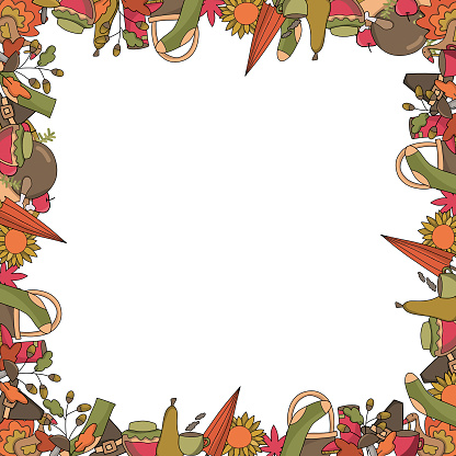 istock autumn elements frame. great gor thanksgiving invitation template or postcard. use this cozy fall leave, mushrooms, sunflowers, maple, pumpkin and many more illustrations for  your beautiful design 1514161906