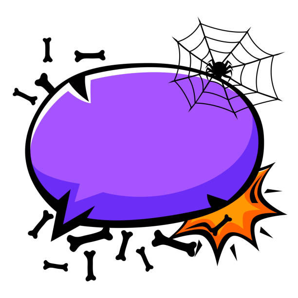 Happy Halloween card. Holiday background with celebration items. Happy Halloween card. Holiday background with celebration items. Party illustration in cartoon style. cartoon devil with speech bubble stock illustrations
