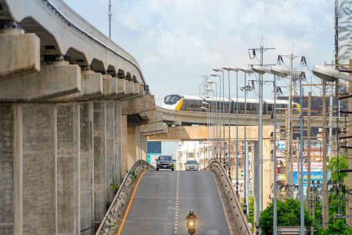 Bangkok Thailand-June  29: New yellow line metro train on monorail arrive to hua mak station