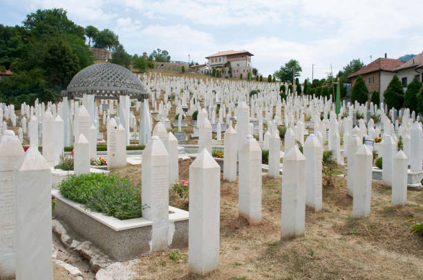 Cemetery Full of Graves in Sarajevo Post Balkan War during a Cloudy Summer Day. Bosnia Herzegovina