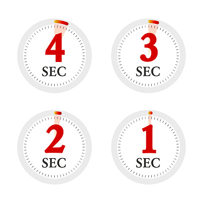 Set of digital timer 1, 2, 3, 4 seconds. Stopwatch icon. Vector Illustration.