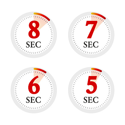 Set of digital timer 5, 6, 7, 8 seconds. Stopwatch icon. Vector Illustration.