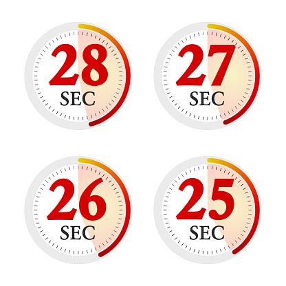 Set of digital timer 25, 26, 27, 28 seconds. Stopwatch icon. Vector Illustration.