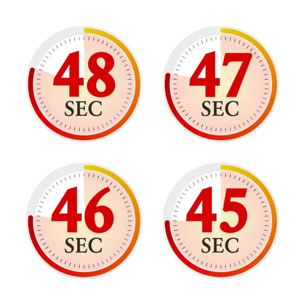 Vector illustration of Set of digital timer 48, 47, 46, 45 seconds. Stopwatch icon. Vector Illustration.